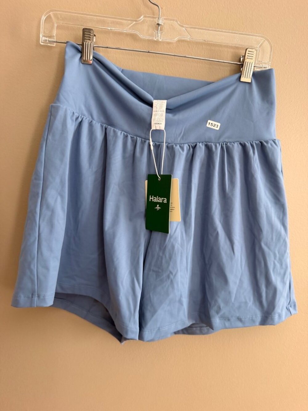 Halara Large Long Light Blue Womens High-Waist Pleated Athletic Shorts
